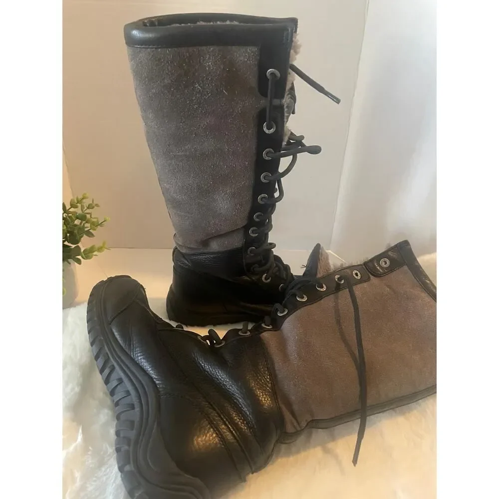 UGG Adirondack III Tall Boots Size 7 Black Grey Suede Leather Waterproof